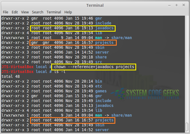 Linux chown Example: Copy ownership