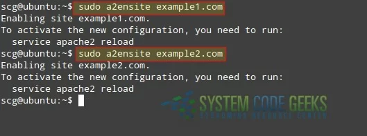 Figure 1: Apache name-based Virtual Host Configuration Example: Enabling virtual hosts in Ubuntu
