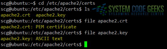 Figure 2: Apache enable SSL / TLS Tutorial: Displaying the certificate and key file types