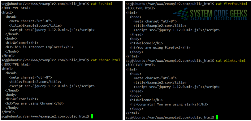 Figure 5: Apache URL rewrite example: Different pages to present depending on the user's browser