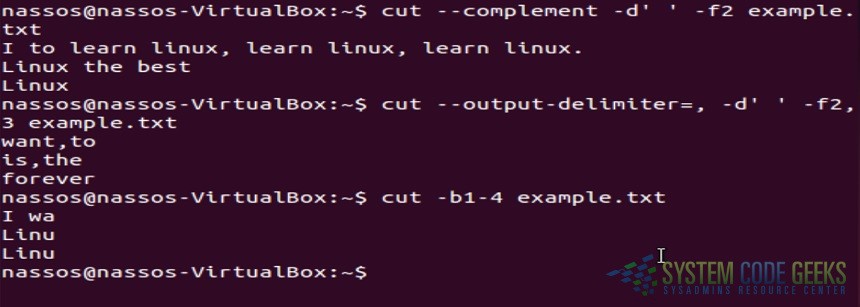 Linux cut Examples: Cut Examples 10-12