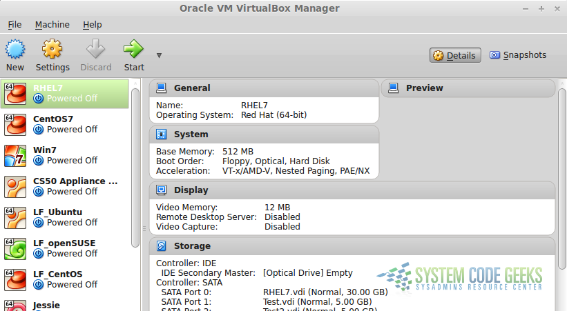 Figure 1: Virtualization with VirtualBox: VirtualBox administration screen