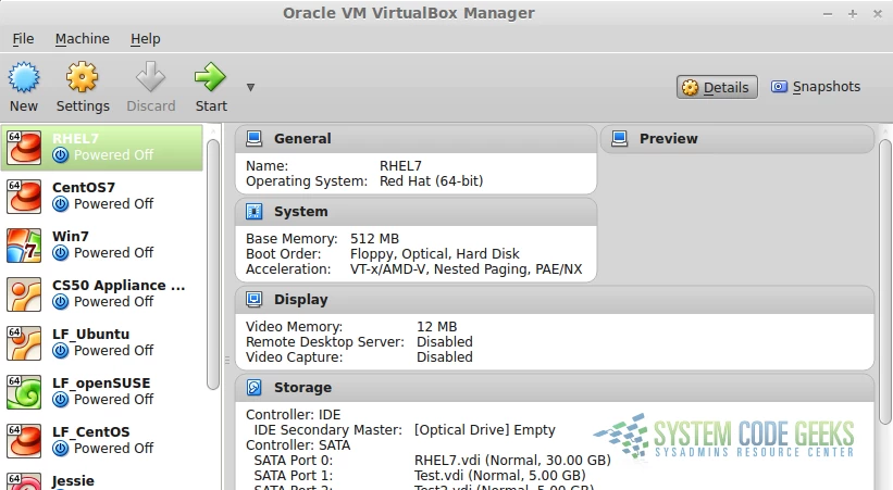 Figure 1: Virtualization with VirtualBox: VirtualBox administration screen