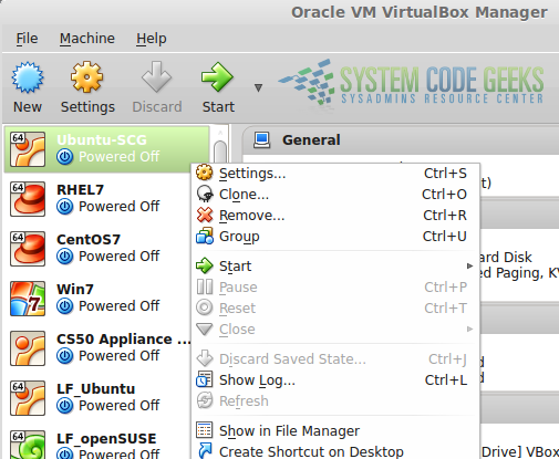 Figure 1: Available options for managing virtual machines