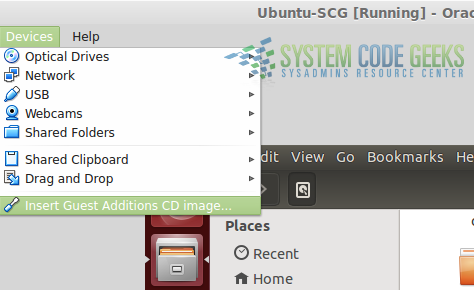 Figure 7:Virtualization with VirtualBox:  Using the virtual CD to install the guest additions