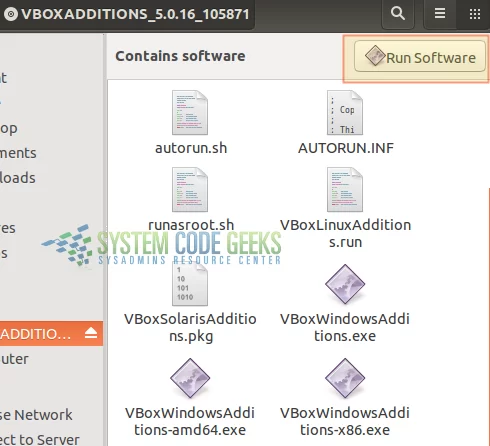 Figure 8:Virtualization with VirtualBox:  Running the guest additions installation program