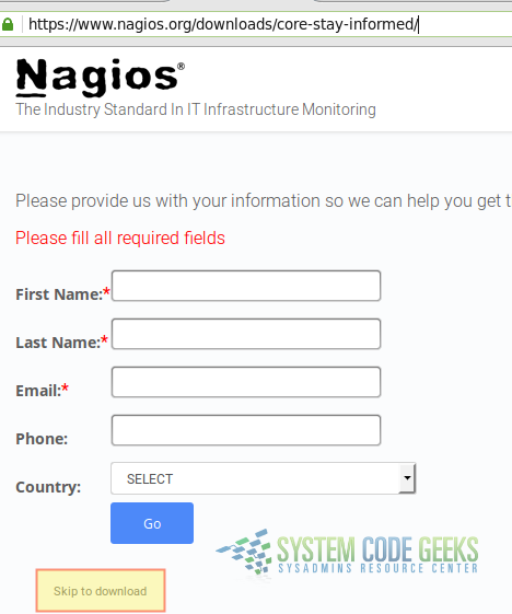 Figure 1: Downloading the Free DIY version of Nagios Core