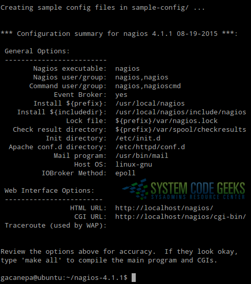 Figure 2: Checking the --configure options before compiling