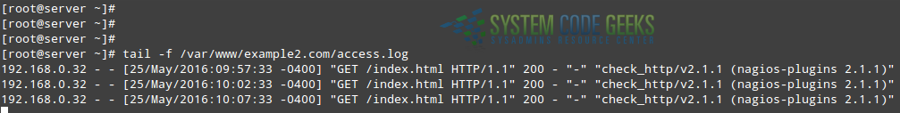 Figure 2: The check_http plugin in action: viewing the Apache logs on the remote host