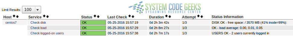 Figure 6: Checking metrics in the remote hosts via the Nagios web interface