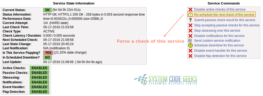 Figure 7: Viewing the details of a monitored service