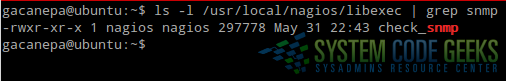 Figure 1: Checking the presence of the check_snmp plugin