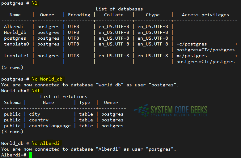 Listing databases and tables