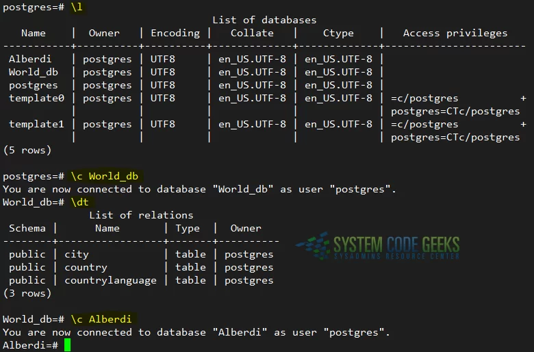 Listing databases and tables