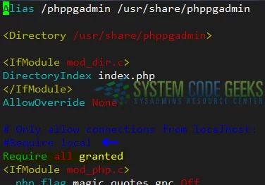Configuring access permissions for phppgadmin