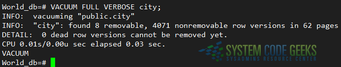 Performing a FULL, VERBOSE VACUUM