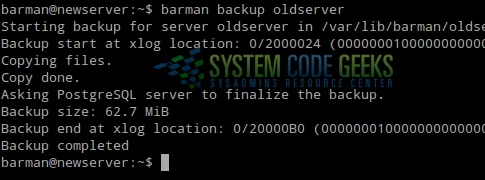 Creating our first backup with barman