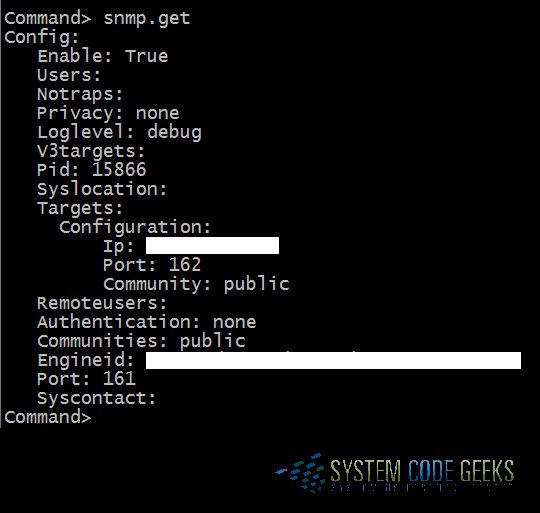 Figure 3: Current SNMP configuration info