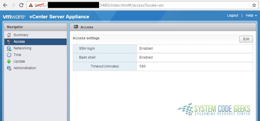 Figure 1: Enabling SSH via the admin web console