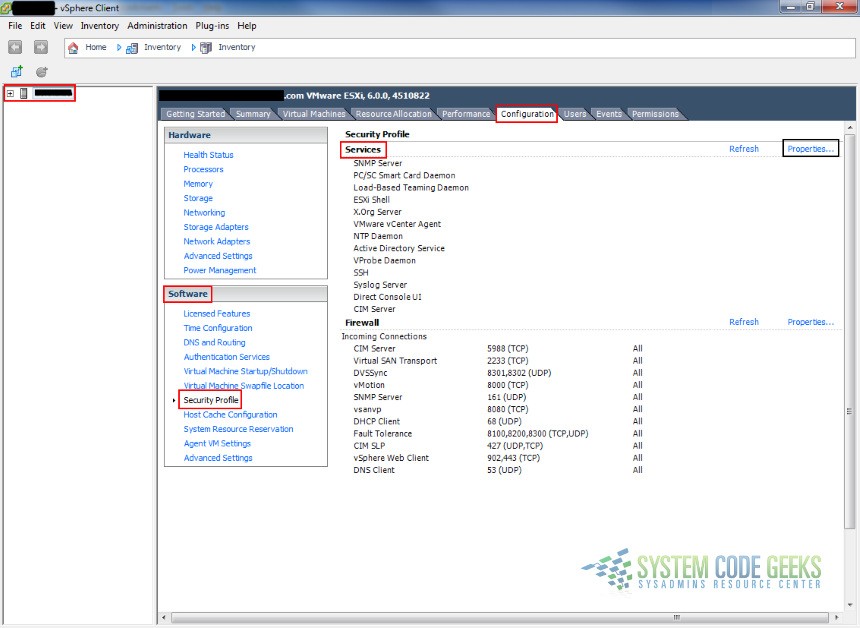 Figure 6: Security Profile --> Services --> Properties