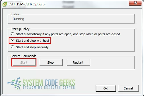 Figure 8: Configuring SSH options