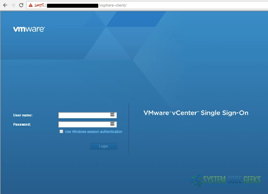 Figure 9: vSphere Web Client logon screen