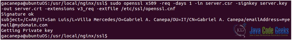 Figure 7:Nginx SSL configuration guide:  Signing your ssl certificate