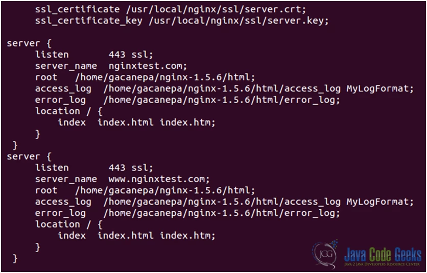 Figure 12: Nginx SSL configuration guide: Using a certificate in two server blocks (nginxtest.com y www.nginxtest.com)