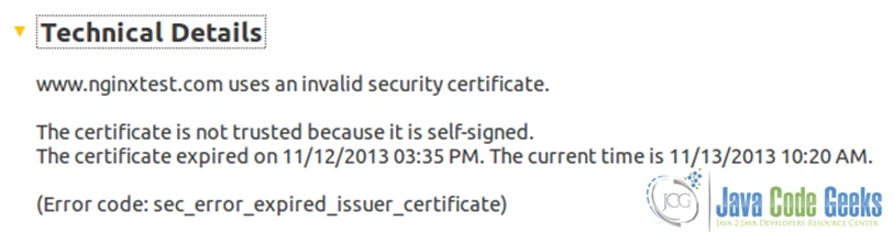 Figure 19: Nginx SSL configuration guide:  The SSL certificate expired