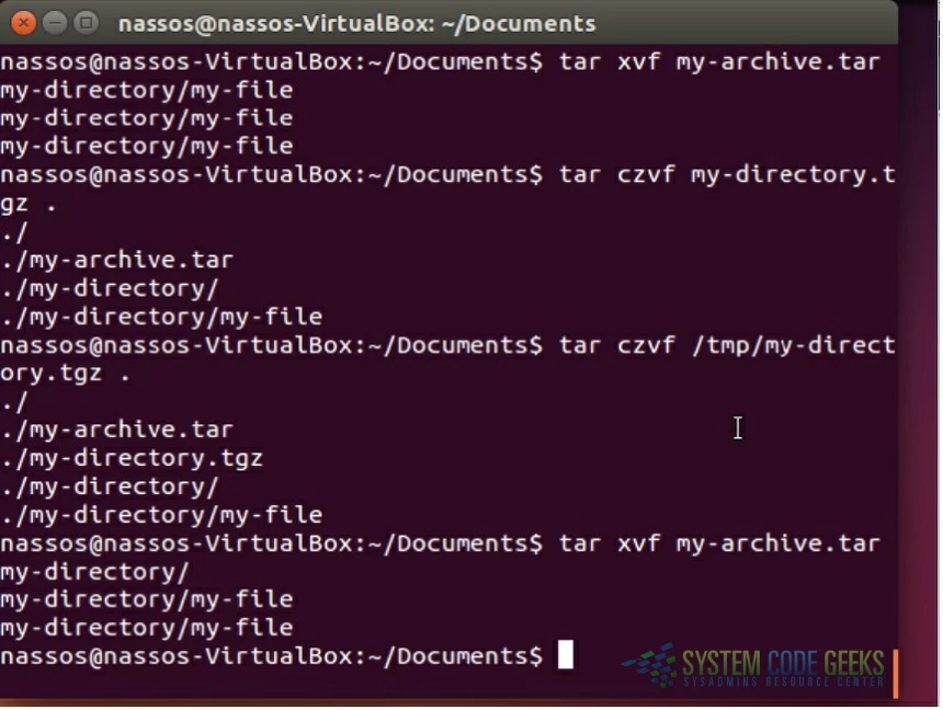 Linux tar Examples: Tar Commands (2)