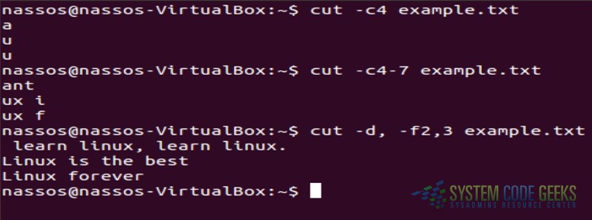 Linux cut Examples: Cut Examples 1-3