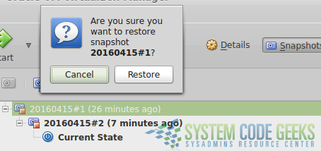 Figure 6: Confirm before restoring the snapshot
