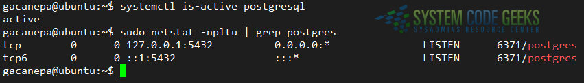Verifying that PostgreSQL is running and listening on port 5432
